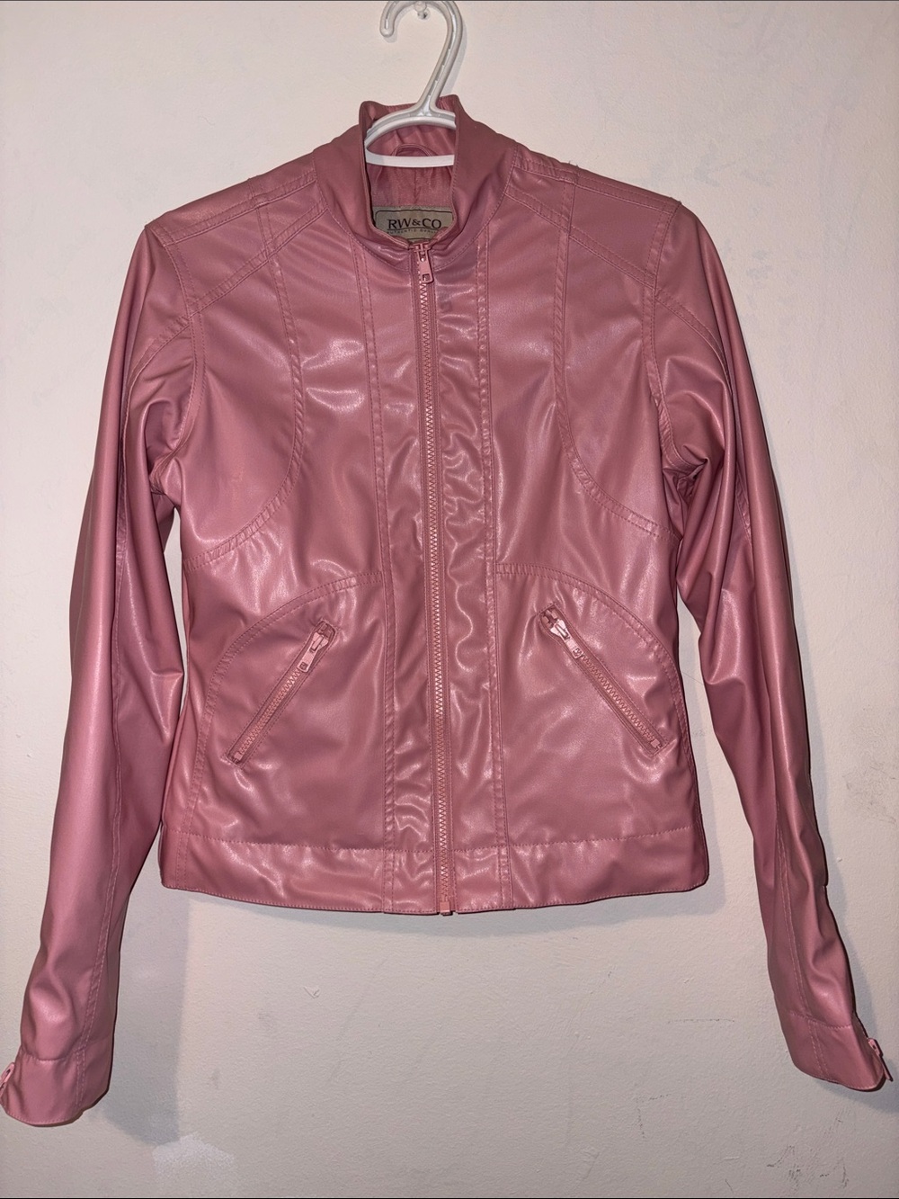 RW&CO. Dusty Rose Faux Leather Zip-Up Jacket